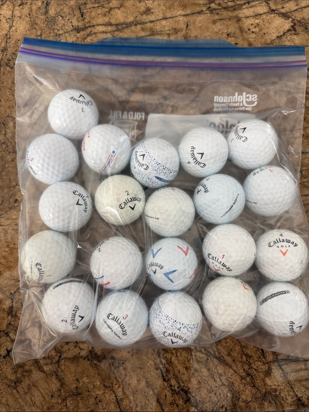 Callaway White Golf Balls with Blue and Red Markings - Mixed Pack 21 count